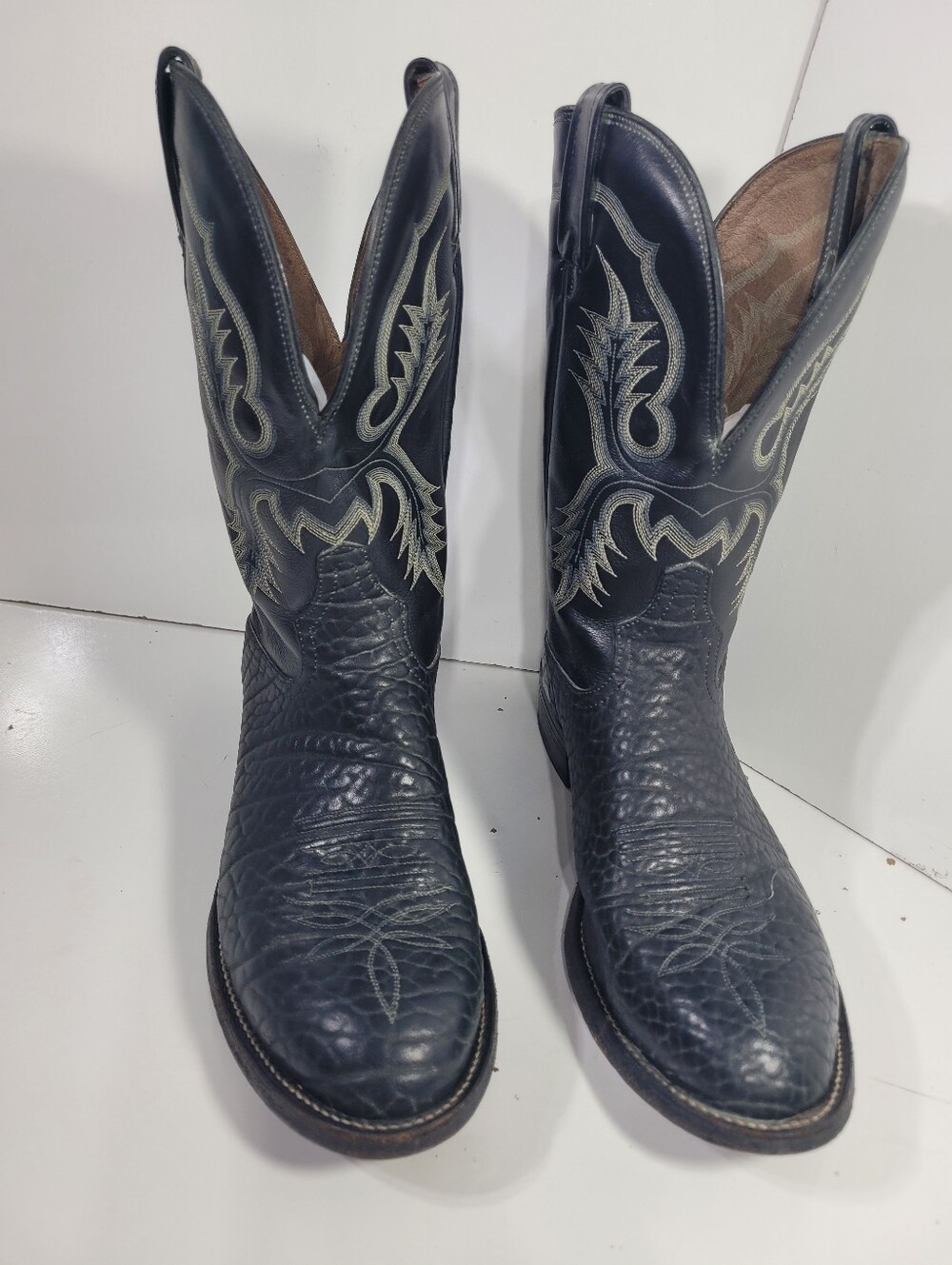 Tony Lama Mens Black Bullhide Leather Cowboy Western Boots 10.5 EE Wide Exotic
